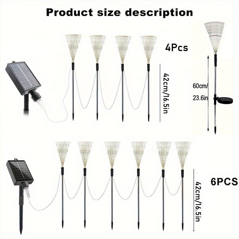 6/4/1pc Luces Solares AIPUSI de Fuegos Artificiales para Exteriores - IP65 Impermeables con 8 Modos de Iluminación, Temporizador Automático, Panel Solar - Para Césped, Caminos, Bodas, Halloween, Navidad - Luz Multicolor o Blanca Cálida, Iluminación Vibra
