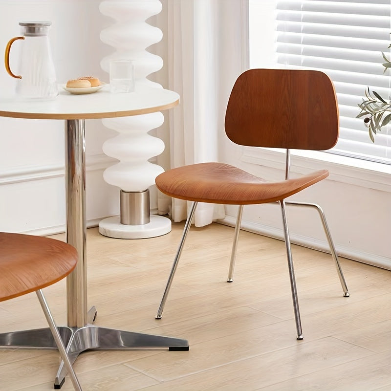 Silla De Comedor De Estilo Europeo En Madera Maciza Y Acero Inoxidable, Sin Brazos, Madera Dura, Fibra De Alta Densidad, Limpieza Localizada, Apta Para Alfombras, Confort Elegante Para El Espacio De Comedor (Bolsa Individual)