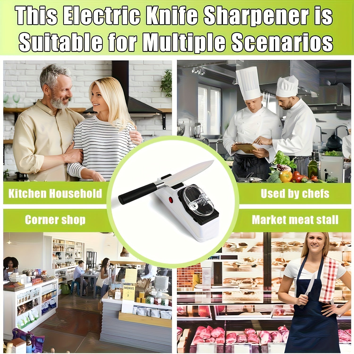 Afila Cuchillos Eléctrico Profesional USB de Doble Cara y Alta Velocidad para Cocina Doméstica con 6 Piedras Reemplazables y Cubierta Protectora, Adecuado para Varios Tipos de Cuchillos