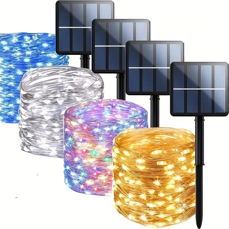 Luces de cadena LED solares - 8 modos, luces parpadeantes de alambre de cobre blanco/caliente/multicolor - Adecuadas para patio, jardín, Navidad, decoración de bodas - Longitud de 7,0 m a 32,0 m, luces de cadena para fiestas | Efecto de luz parpadeante