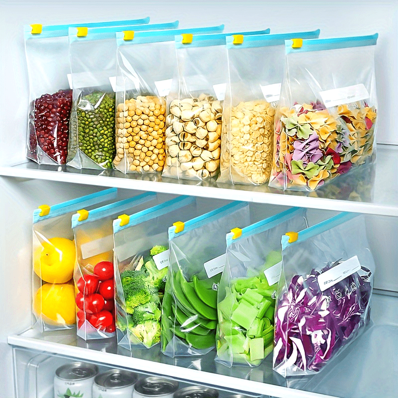 Bolsas de sellado claro reutilizables de 15 piezas, impermeables y seguras para congelador, material PET, para frutas, granos, vegetales y carnes, esencial de organización de cocina, bolsas de envasado al vacío