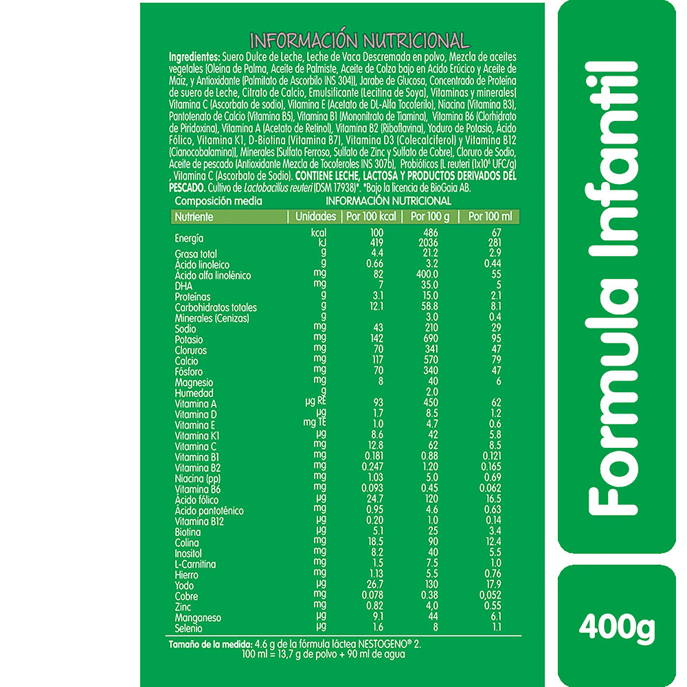 NESTOGENO COMFORT FÓRMULA INFANTIL ETAPA 2 x400 GR NESTLE