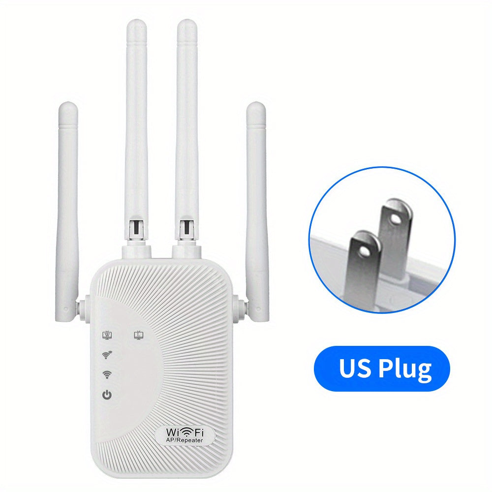 Amplificador de Señal Wifi, Refuerzo de Síntesis Wifi, Compatible con WIFI6, Equipado con un Puerto Ethernet, Con 4 Antenas para Cobertura de 360°, Alcanzando hasta 11,000 Pies Cuadrados, Adecuado para Más de 35 Dispositivos, Y se Puede Configurar con So
