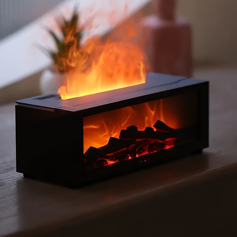 Humidificador de Aire con Efecto de Llama Alimentado por USB con Aromaterapia, Control Remoto, Luces Coloridas, Temporizador de 1-5 Horas, Diseño de Relleno Superior, Ideal para Habitaciones de Hasta 260 Pies Cuadrados, Estilo Chimenea Decorativa Moderna