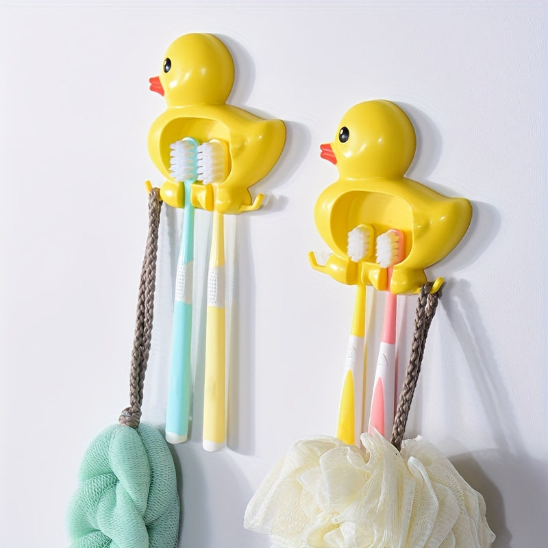 1 ud Adorable Portacepillos de Pared en Forma de Pato Quacky - Impermeable, a Prueba de Polvo, Instalación sin Taladro con Ventosa, Fácil de Limpiar, Ahorra Espacio, Organizador de Baño y Accesorio de Decoración para el Hogar