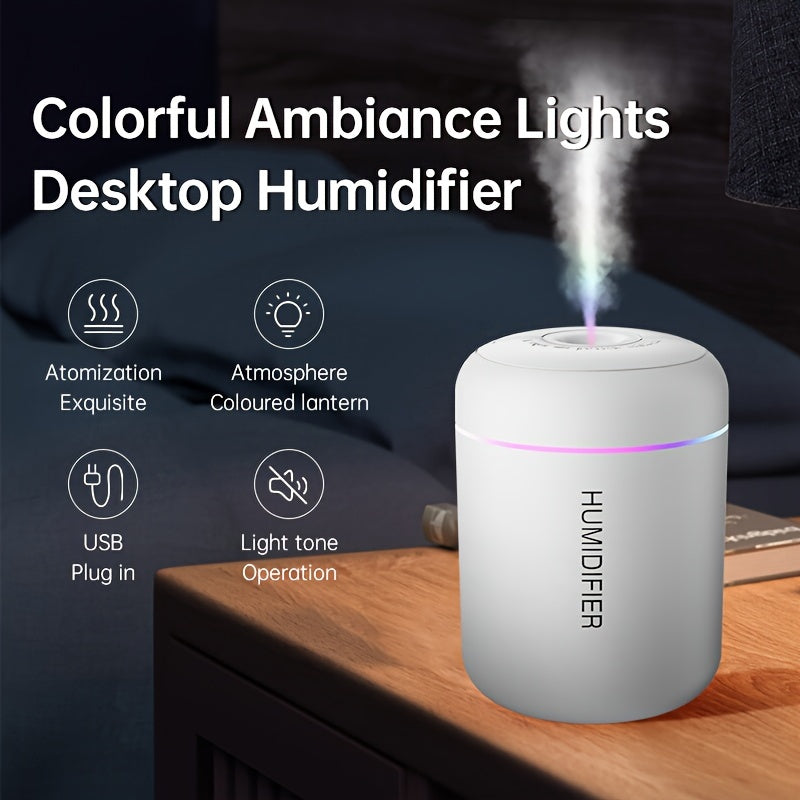 Mini humidificador colorido, humidificador de escritorio personal USB, adecuado para coches, oficinas, dormitorios, etc., con 2 modos de niebla y funcionamiento súper silencioso.