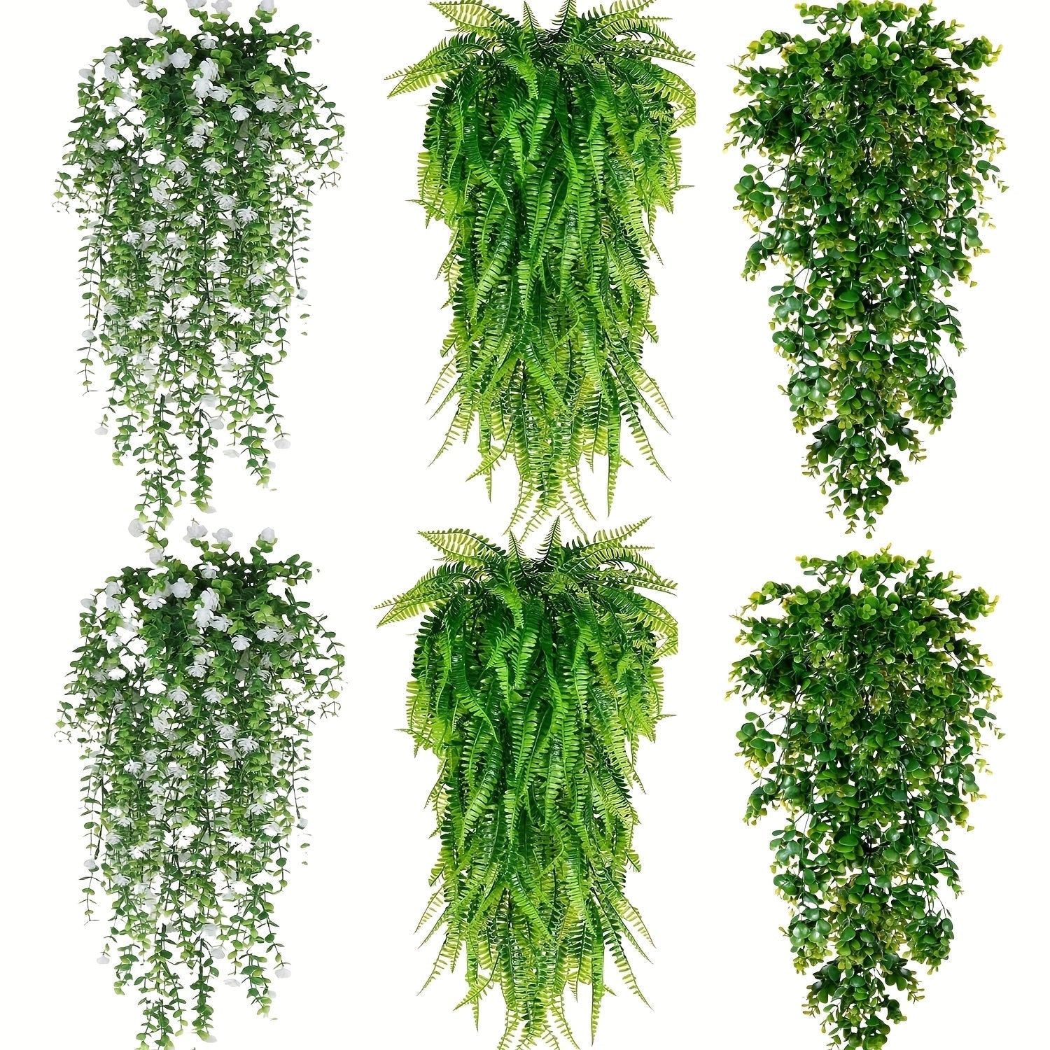 SHARKBIE 6 piezas de Planta Verde Artificial para Exterior Simulación de Helecho Persa, Hiedra y Boj, Adecuado para Jardines Exteriores, Bodas, Festivales, Pasillos, Decoración de Paredes y Puertas Principales, Decoración Colgante Interior y Exterior