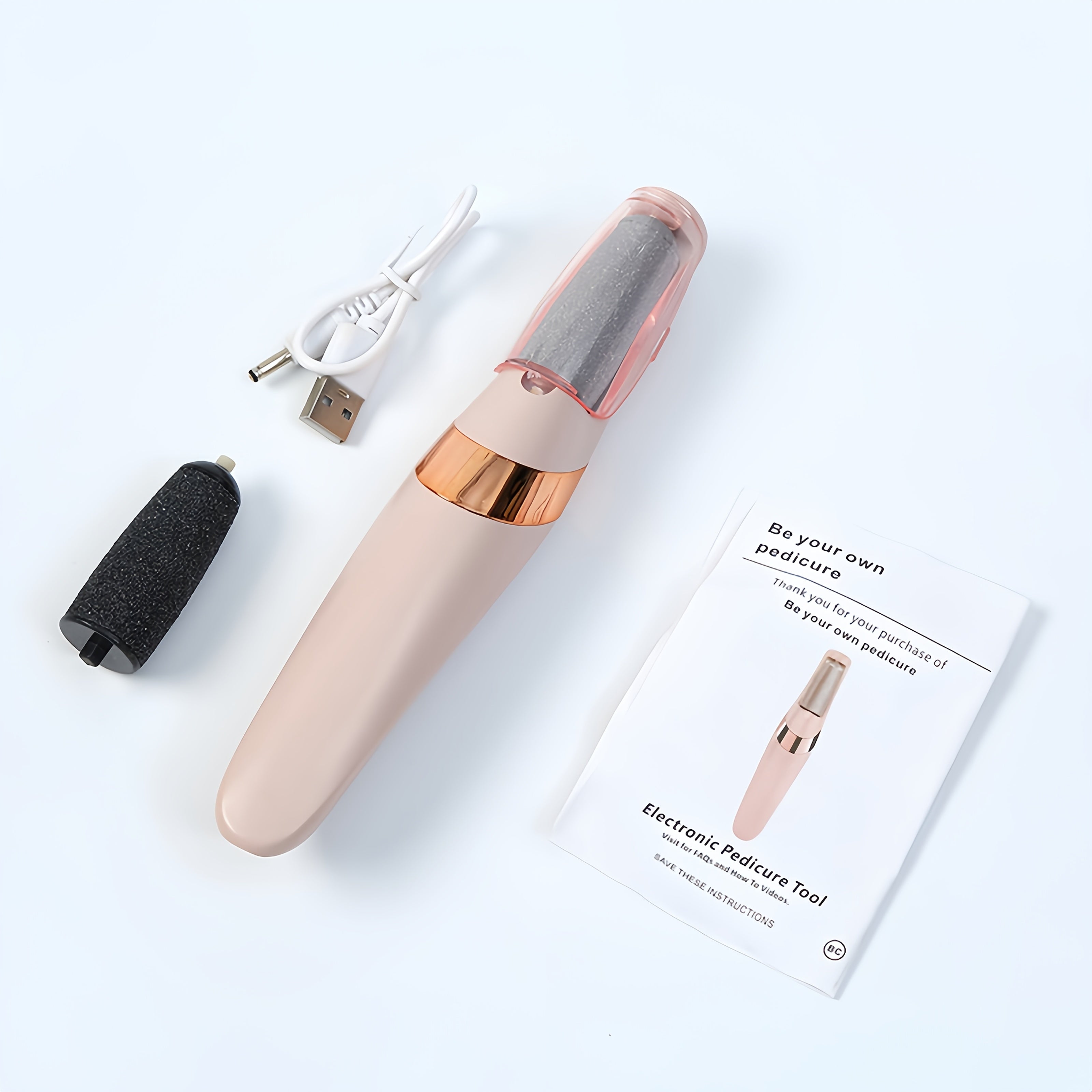 Amoladora Eléctrica para Pies - Removedor Automático con Batería de Litio de Larga Duración, Herramienta Inalámbrica para Pedicura USB - Ideal para Hogar, Salón o Regalo - Dispositivo Beige Claro para Cuidado de Pies, Diseño Elegante, Construcción en Plá