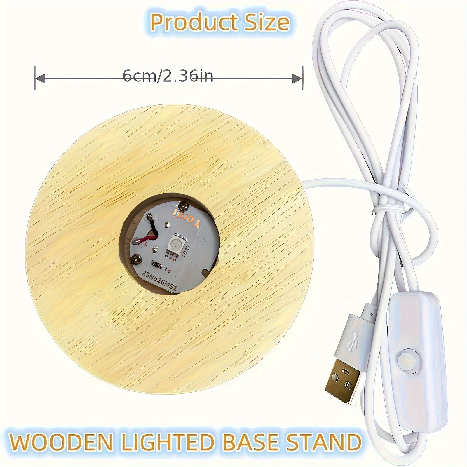 Base de luz de madera, lámpara LED de madera maciza, luz nocturna romántica DIY, soporte de lámpara de vidrio cristal, luz de tronco con interruptor, luz de exhibición USB, soporte giratorio para luces, opciones de luz cálida, blanca y de colores
