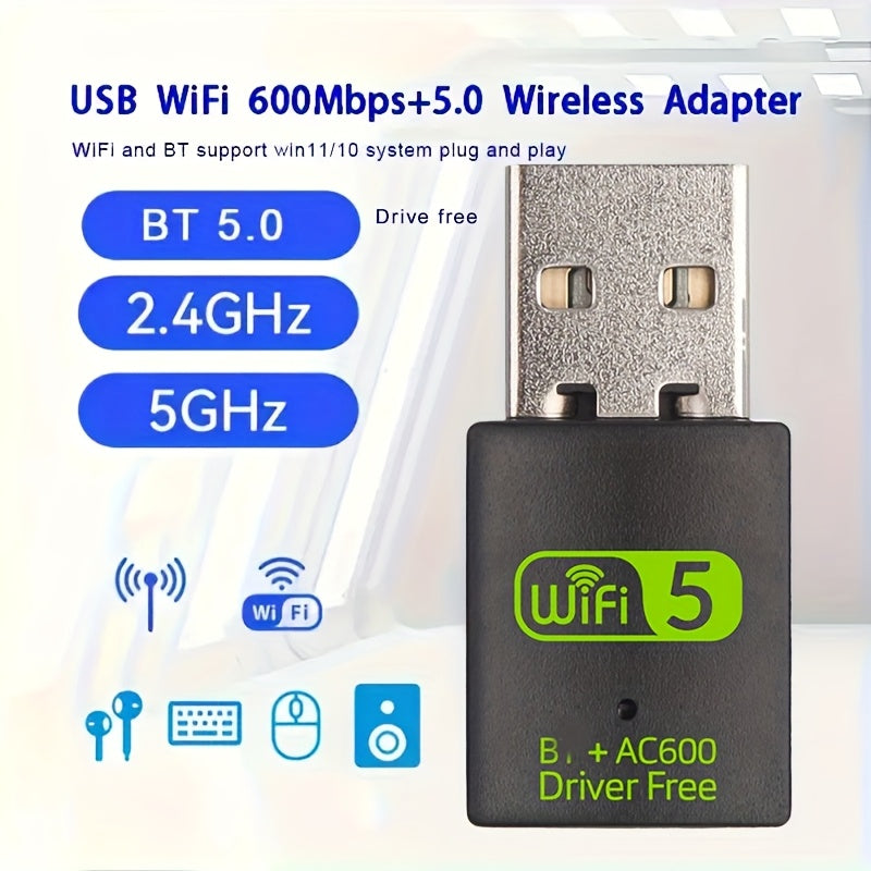 Adaptador WiFi USB Doble Banda 2.4G/5G Tarjeta Inalámbrica LAN, Conectar y Usar sin Controladores, Adecuado para Escritorios y Portátiles, Compatible con Windows XP/Vista/7/8/10/11, Sin Requiere Batería, Conexión USB, Control de Aplicaciones, Voltaje de