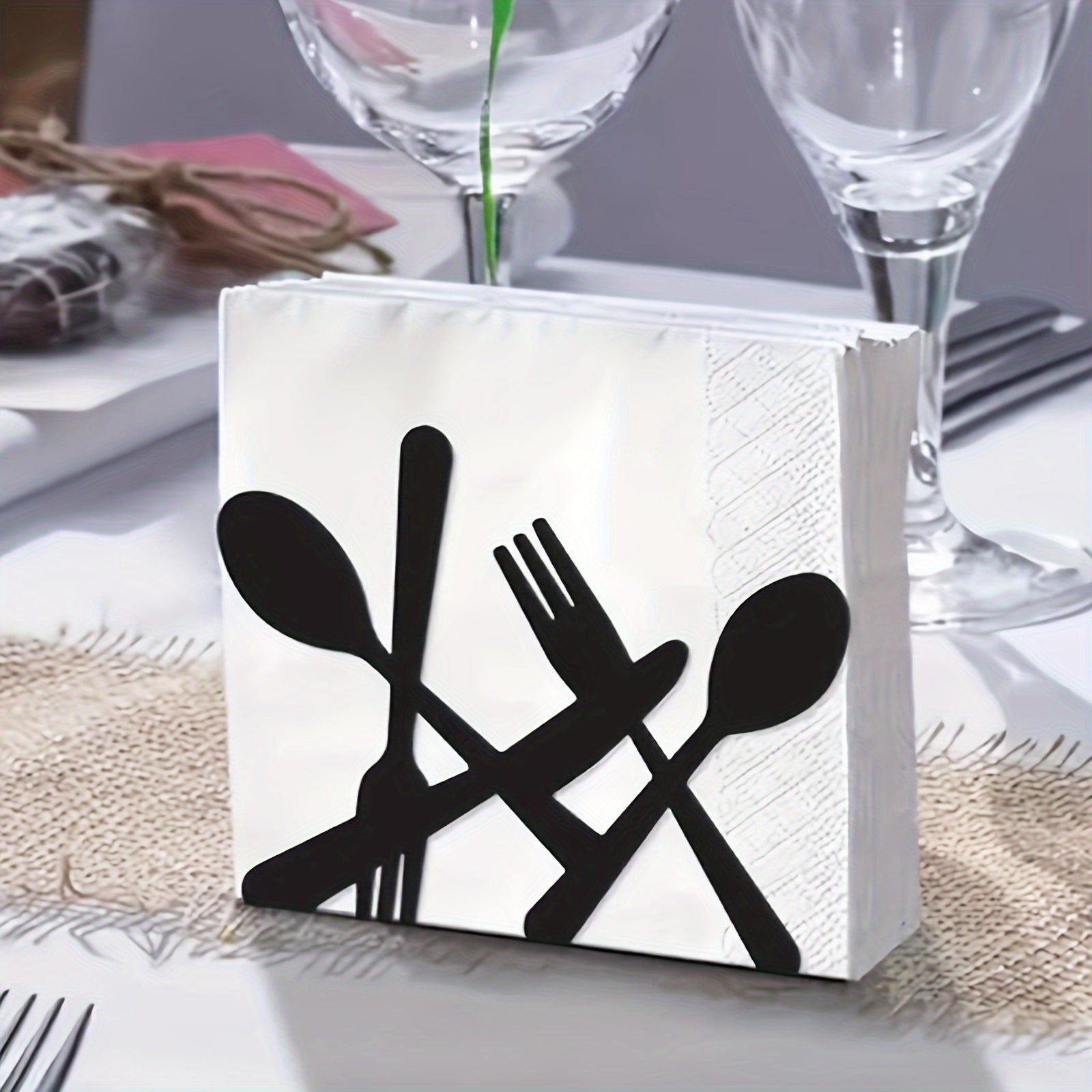 Porta servilletas de hierro fundido, diseño de cubiertos para decoración de mesa en casa, cocina, cafetería o restaurante, organizador de servilletas de papel en metal negro, 1 unidad