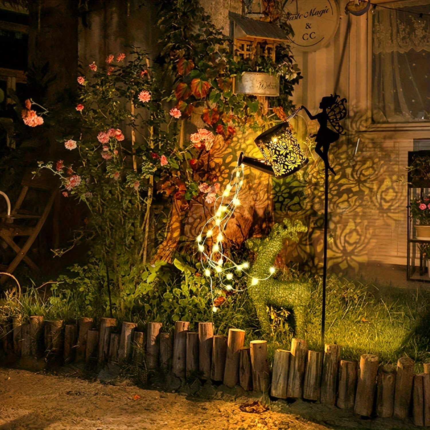 Botella de Agua Solar con Luz - Lámpara Mágica para Exteriores con Efecto de Rociador, Luz Suave y Flujo de Agua, Sensor Automático de Luz en Noche Oscura, Decoración de Cuento de Hadas para Jardín/Patio o Habitación Infantil