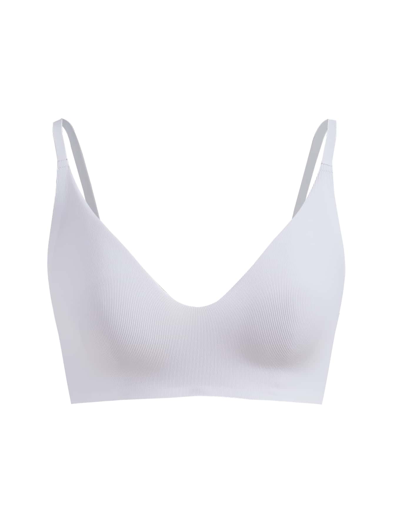 Leisure Sujetadores monocromaticos de alta elasticidad sin costuras diseno acanalado livianos y comodos-Blanco