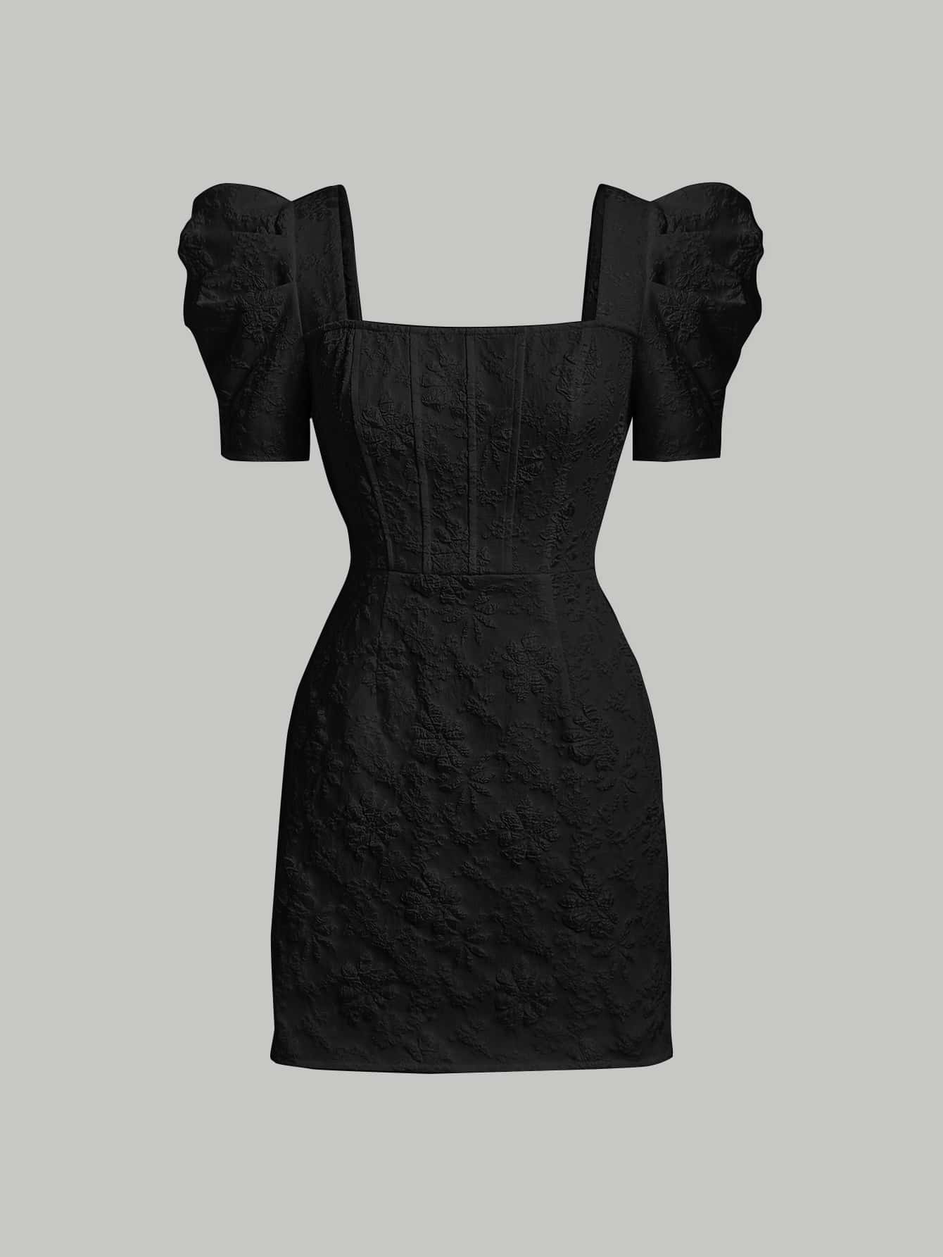 Mod vestido floral jacquard de cuello cuadrado de manga farol