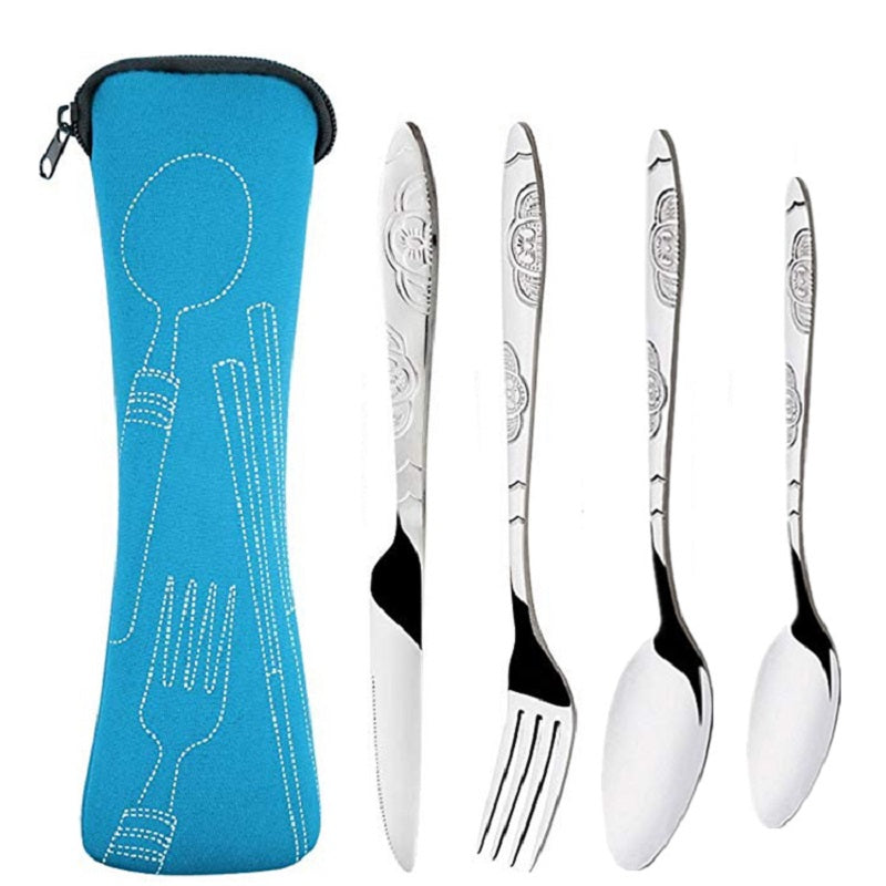 1 Juego De 4 Piezas, Cubertería Mental, Vajilla De Acero Inoxidable Vintage, Cuchillo De Carne Mental Para El Hogar, Tenedor Mental Para Comida, Vajilla Portátil, Cuchara Mental Para Cenar, Artículos De Cocina, Utensilios De Cocina