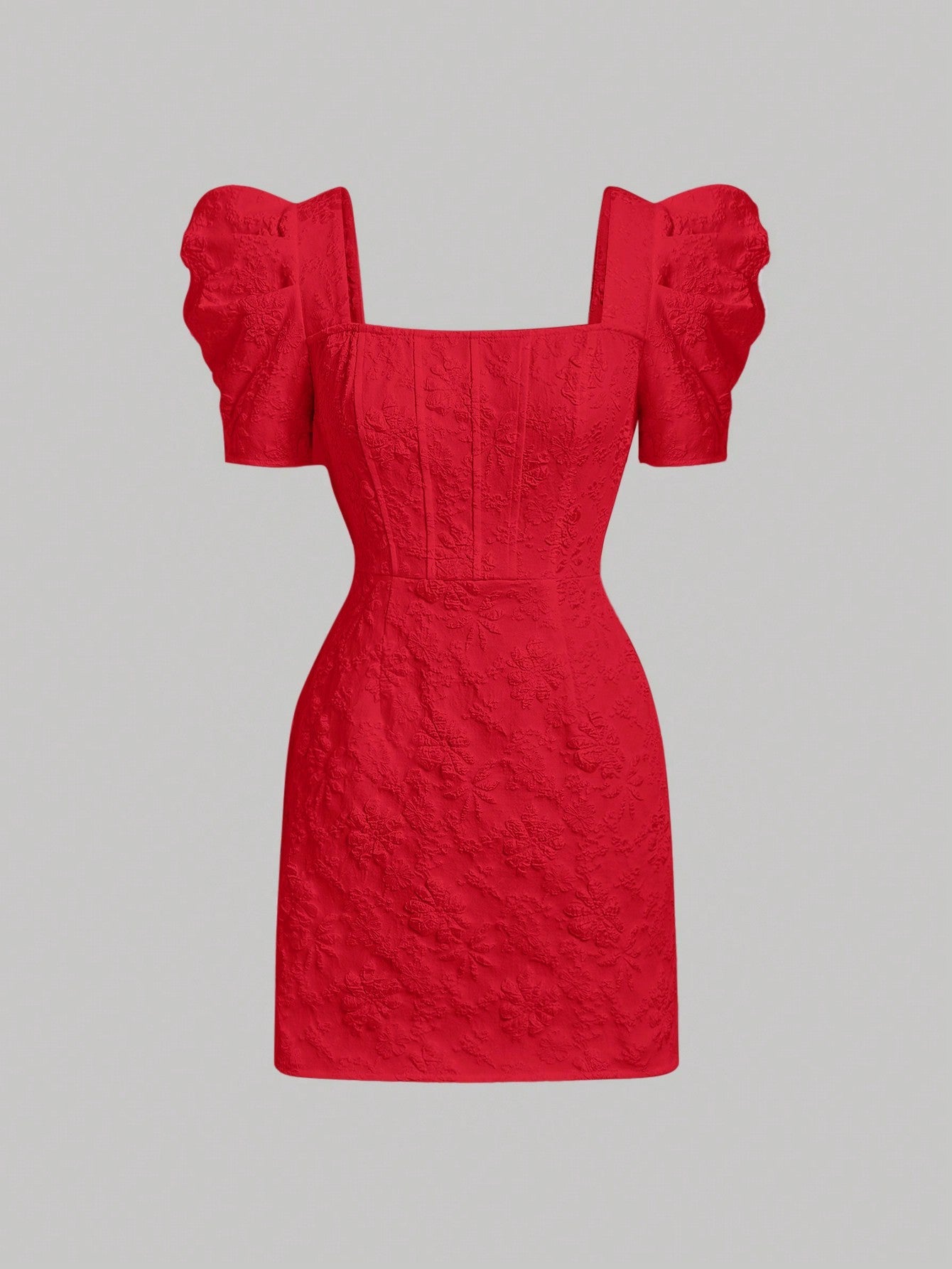 Mod vestido floral jacquard de cuello cuadrado de manga farol