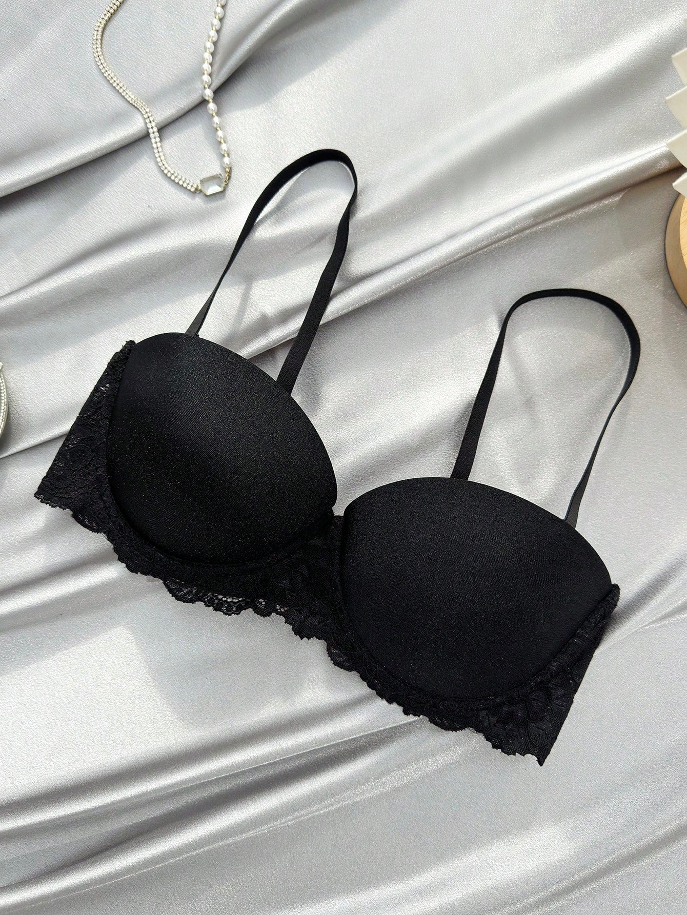 Underwear&sleepwear basics juego de lenceria de 3 piezas/set de sujetador de contraste de encaje de unicolor para mujer