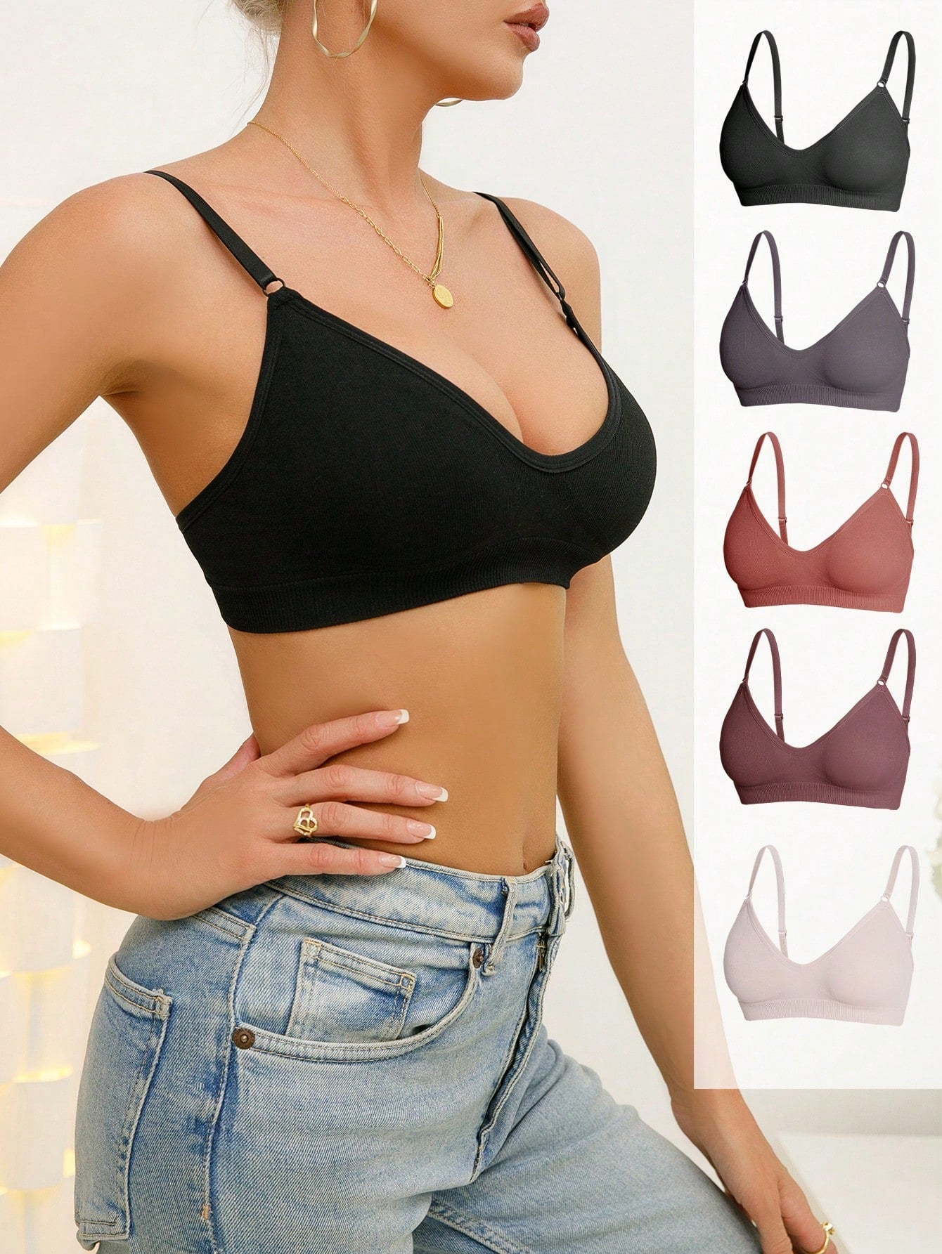 5 piezas/set sujetadores casuales sin costuras de mujer de punto de canale solido