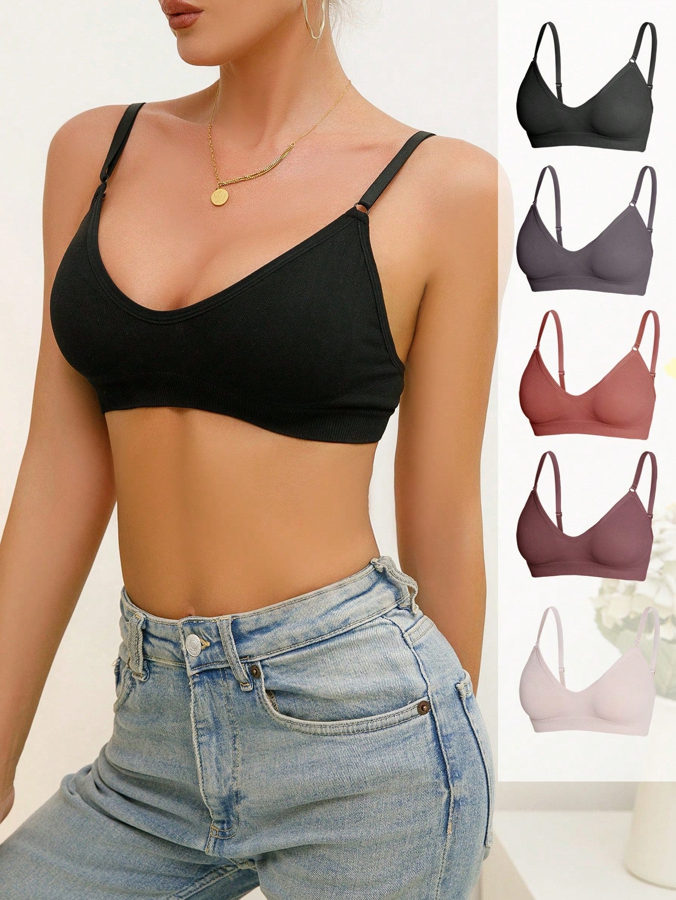 5 piezas/set sujetadores casuales sin costuras de mujer de punto de canale solido