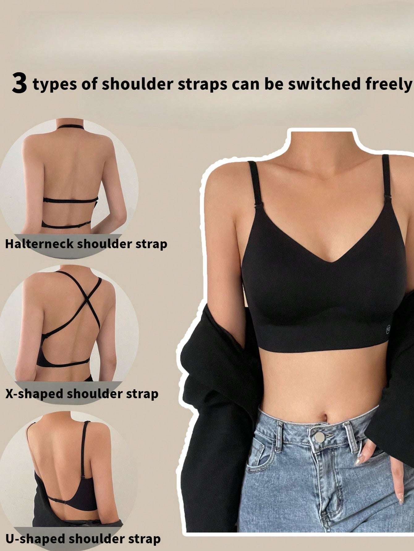 Lenceria Sexy Sin Espalda, Push Up, Invisible
