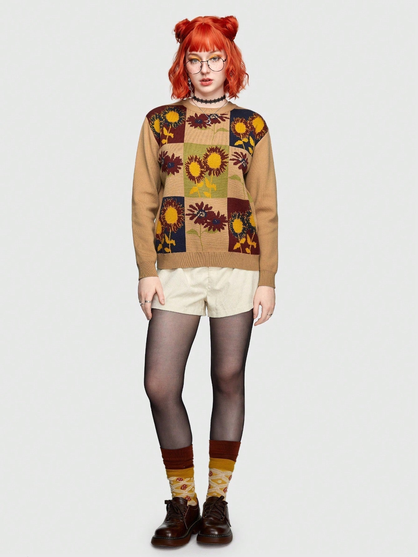 ROMWE Hippie Jersey Con Cuello Redondo Y Estampado Floral