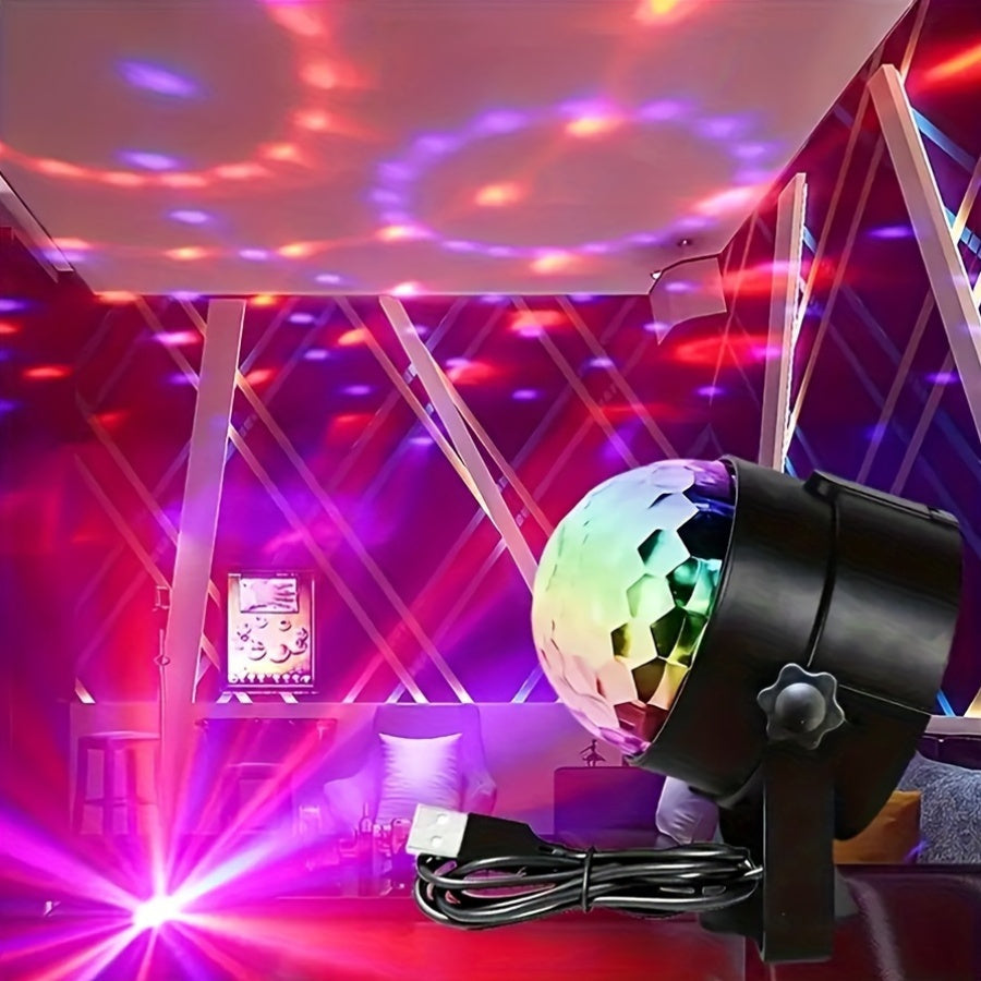 Luz de escenario de bola de discoteca RGB alimentada por USB - Proyector de fiesta de DJ de cambio de color con luces LED vibrantes, ideal para hogar, KTV, bodas, actuaciones de baile y celebraciones de vacaciones, interfaz USB, montaje en pared o escrit