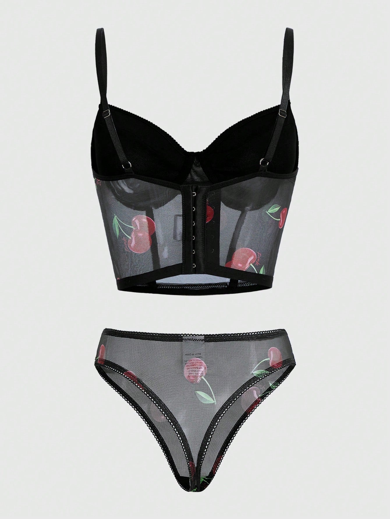 Conjunto De Tangas Y Brasier Con Aros De Malla Color Cereza