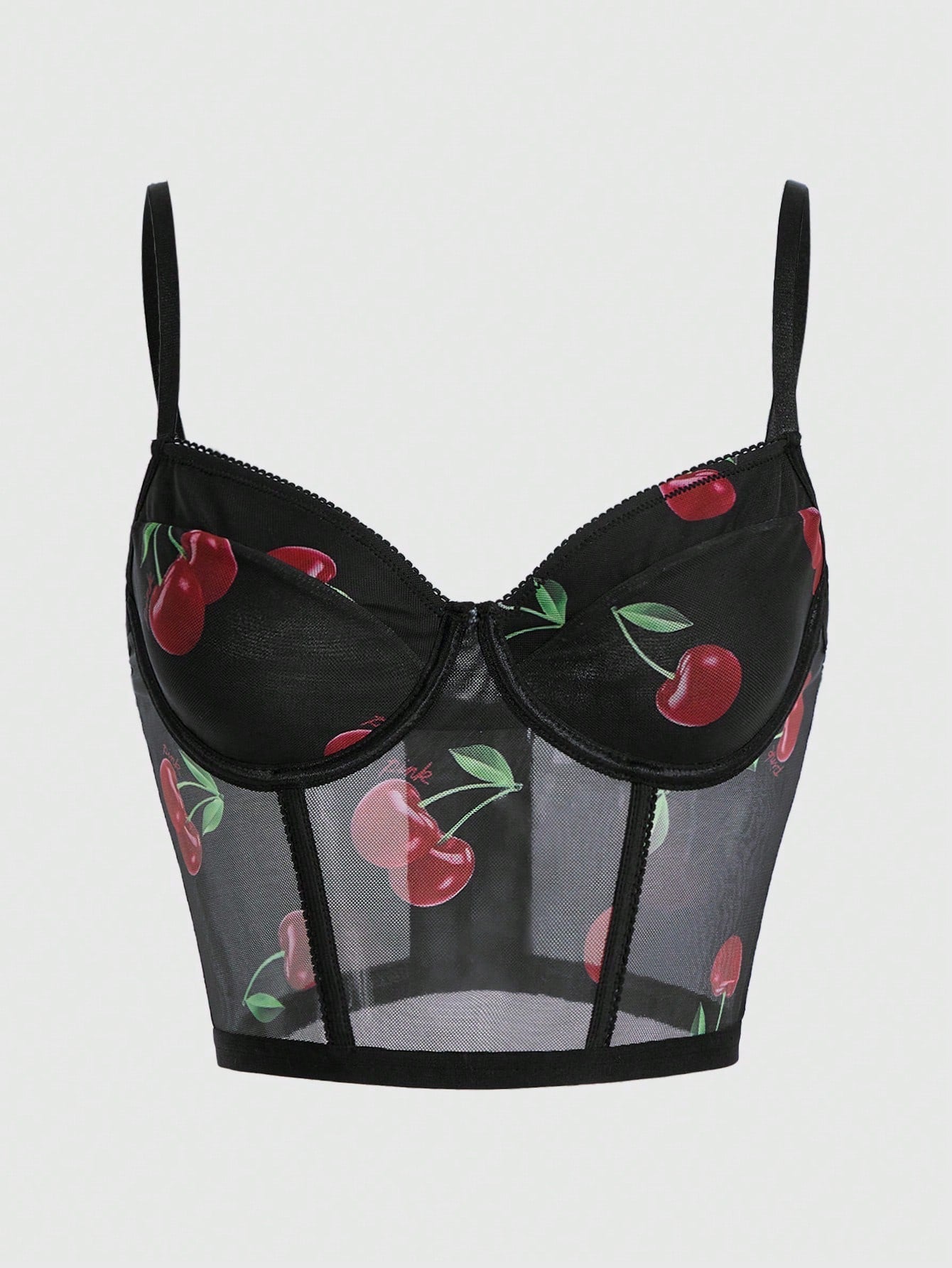 Conjunto De Tangas Y Brasier Con Aros De Malla Color Cereza