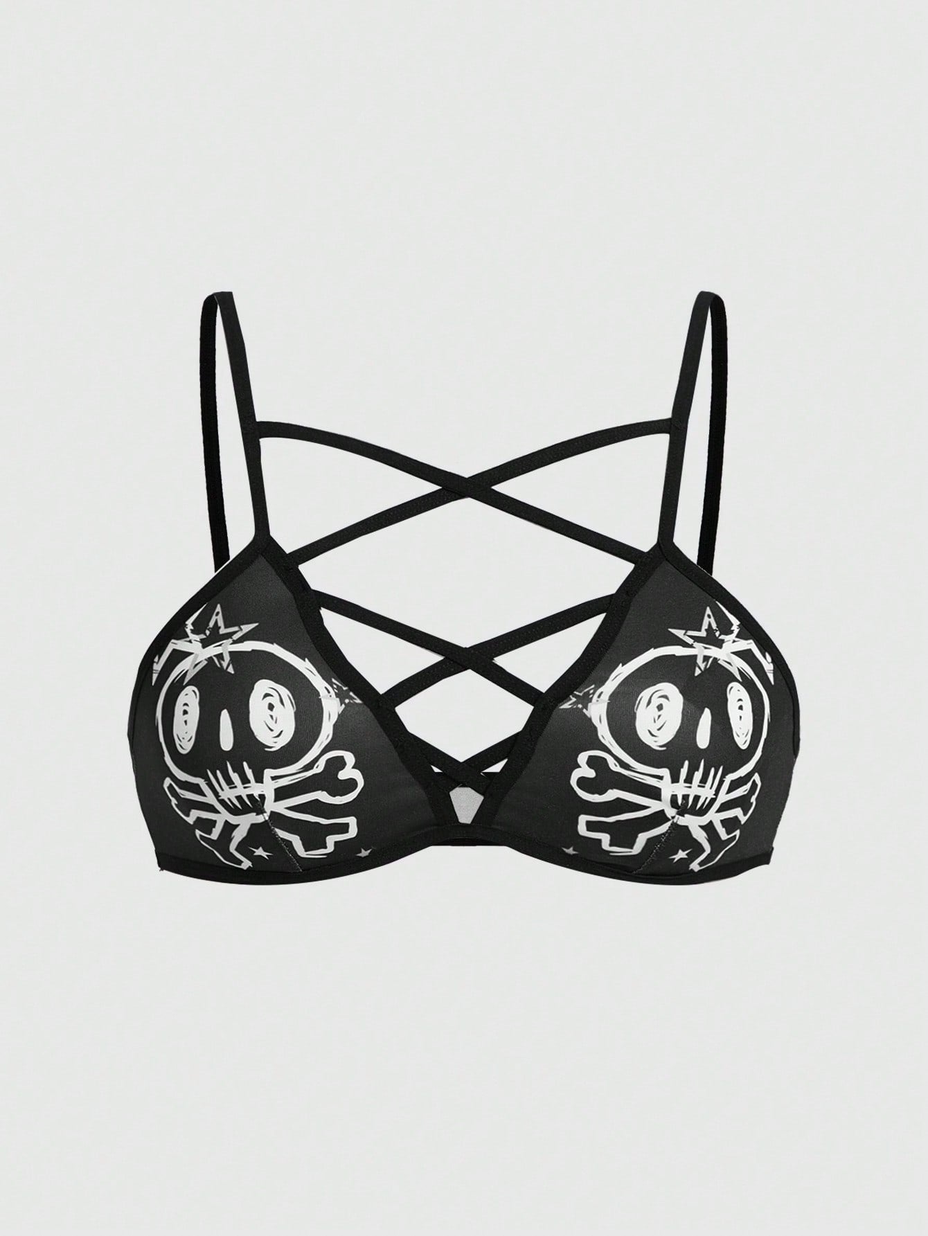 ROMWE Goth Sujetador Impreso Con Calaveras Y Estrellas