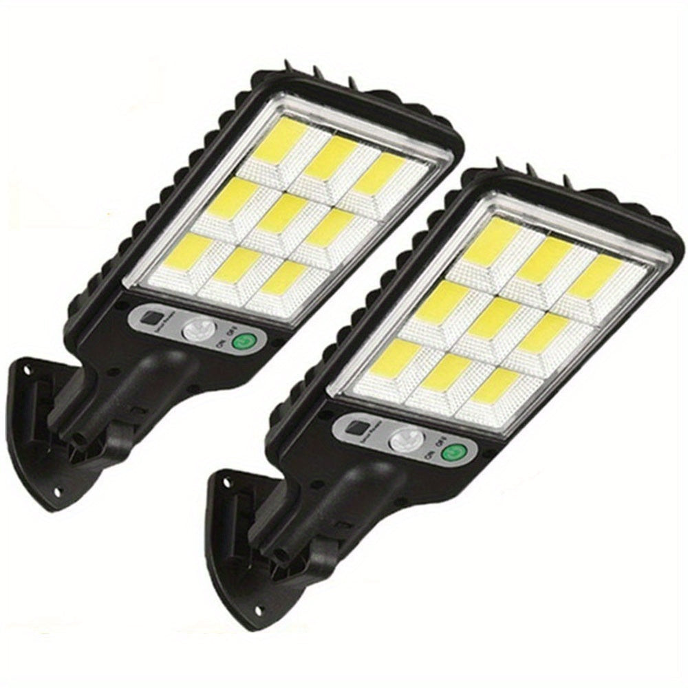2 unidades de luces de movimiento solares con control remoto, luces de seguridad alimentadas por panel solar, luces de camino para jardín, garaje, patio trasero, patio