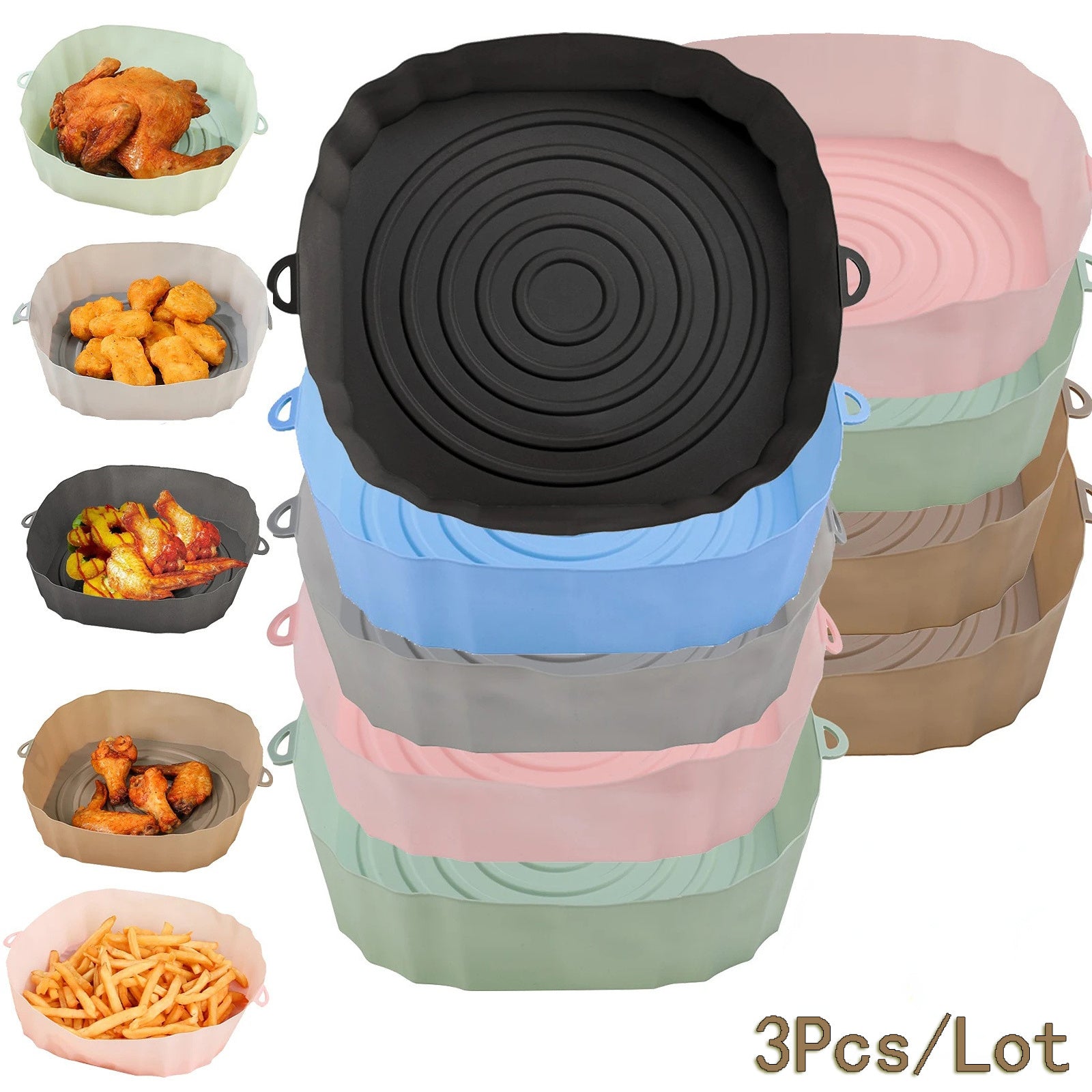 3 paquetes de revestimientos de silicona para freidora de aire de 7.09 pulgadas, cuencos de cesta antiadherentes reutilizables, accesorio para horno, artilugio de cocina, herramienta para hornear, artículos esenciales para cocinar en casa.
