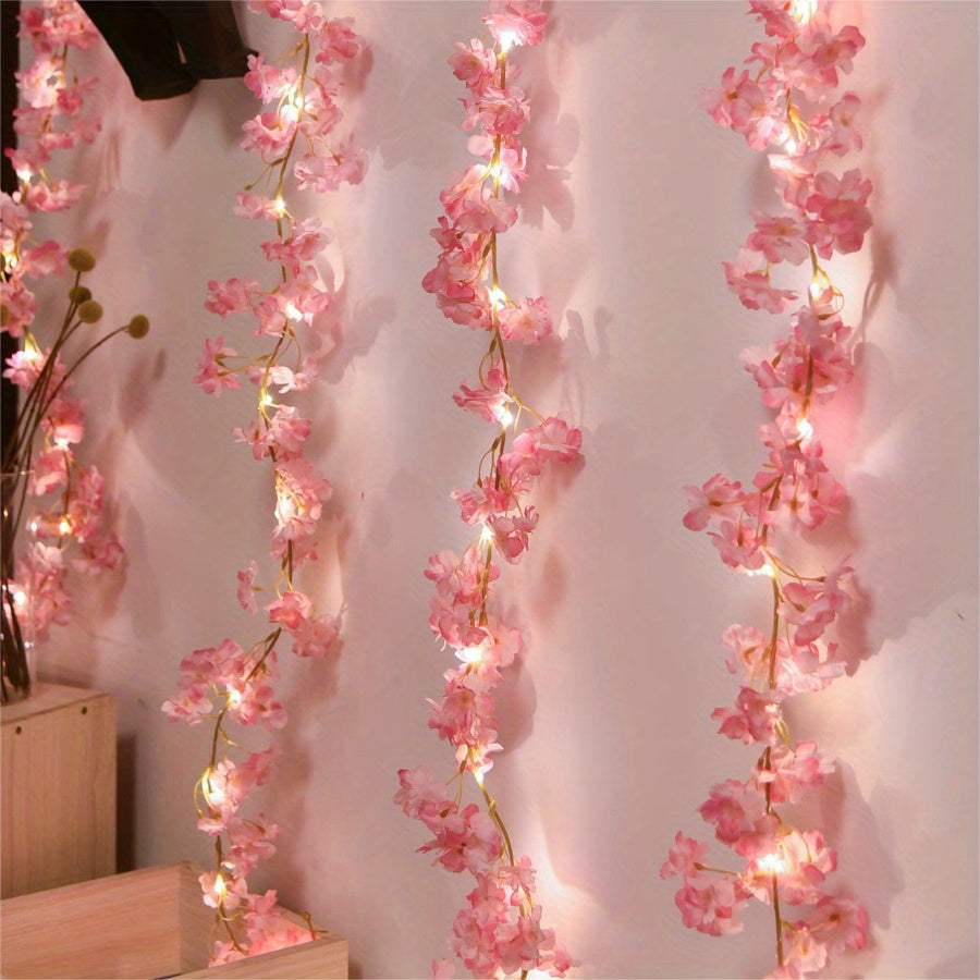 30 luces LED de cerezo rosa en cadena, decoración de enredadera con batería para bodas, fiestas y decoración navideña, enredaderas de plástico con luz cálida para el Día de San Valentín, Día de la Madre, Pascua y más