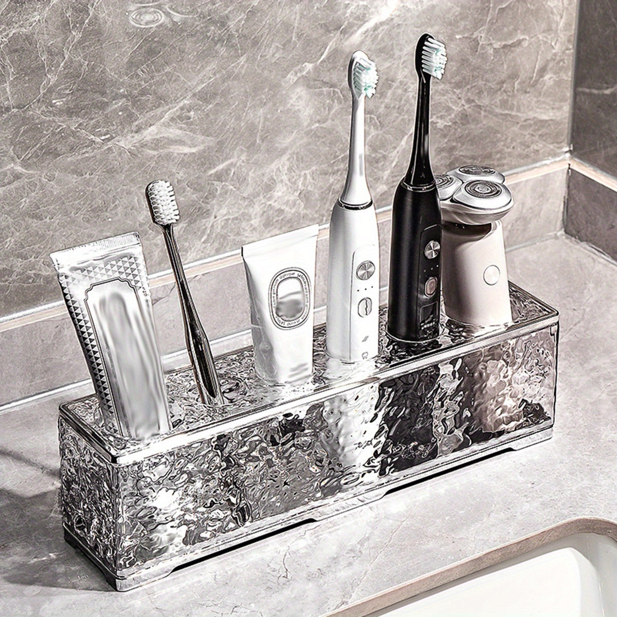 Soporte Elegante para Cepillos de Dientes Independiente - Organizador Elegante para Baño para Almacenamiento de Pasta de Dientes, Limpieza Facial y Maquinilla de Afeitar