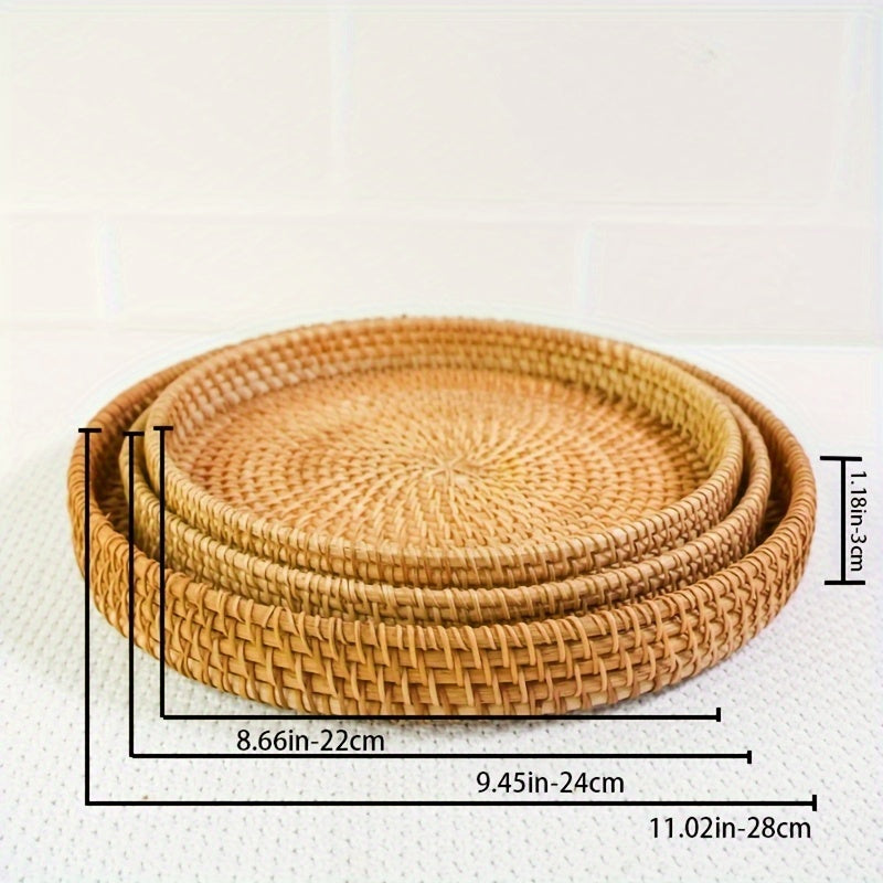 1 unidad, bandeja de ratán, canasta para frutas y verduras, trenzado artesanal de vid otoñal de Vietnam, decoración para bandeja, almacenamiento, plato para cena, decoración para platos de hotel o restaurante