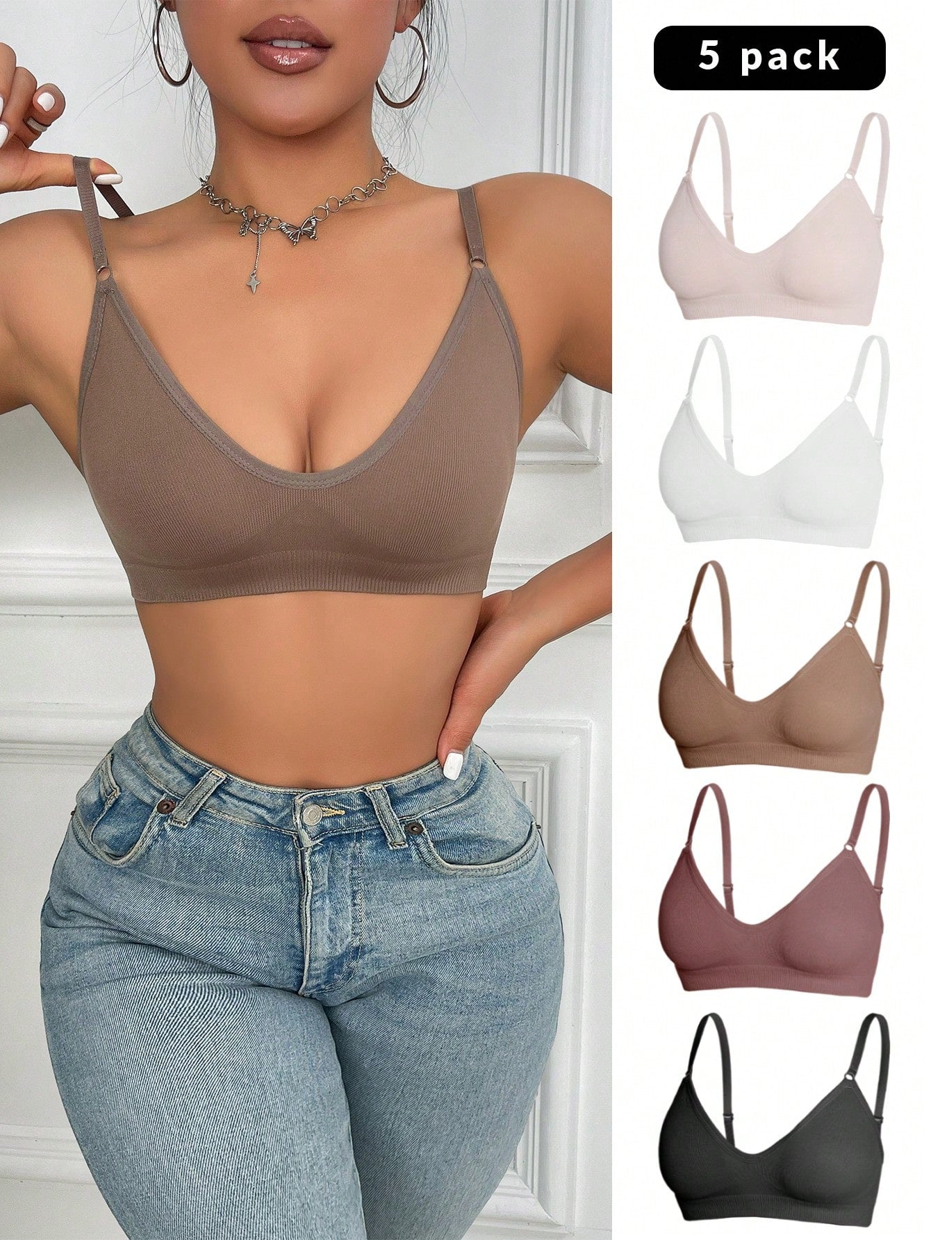 5 piezas/set sujetadores casuales sin costuras de mujer de punto de canale solido