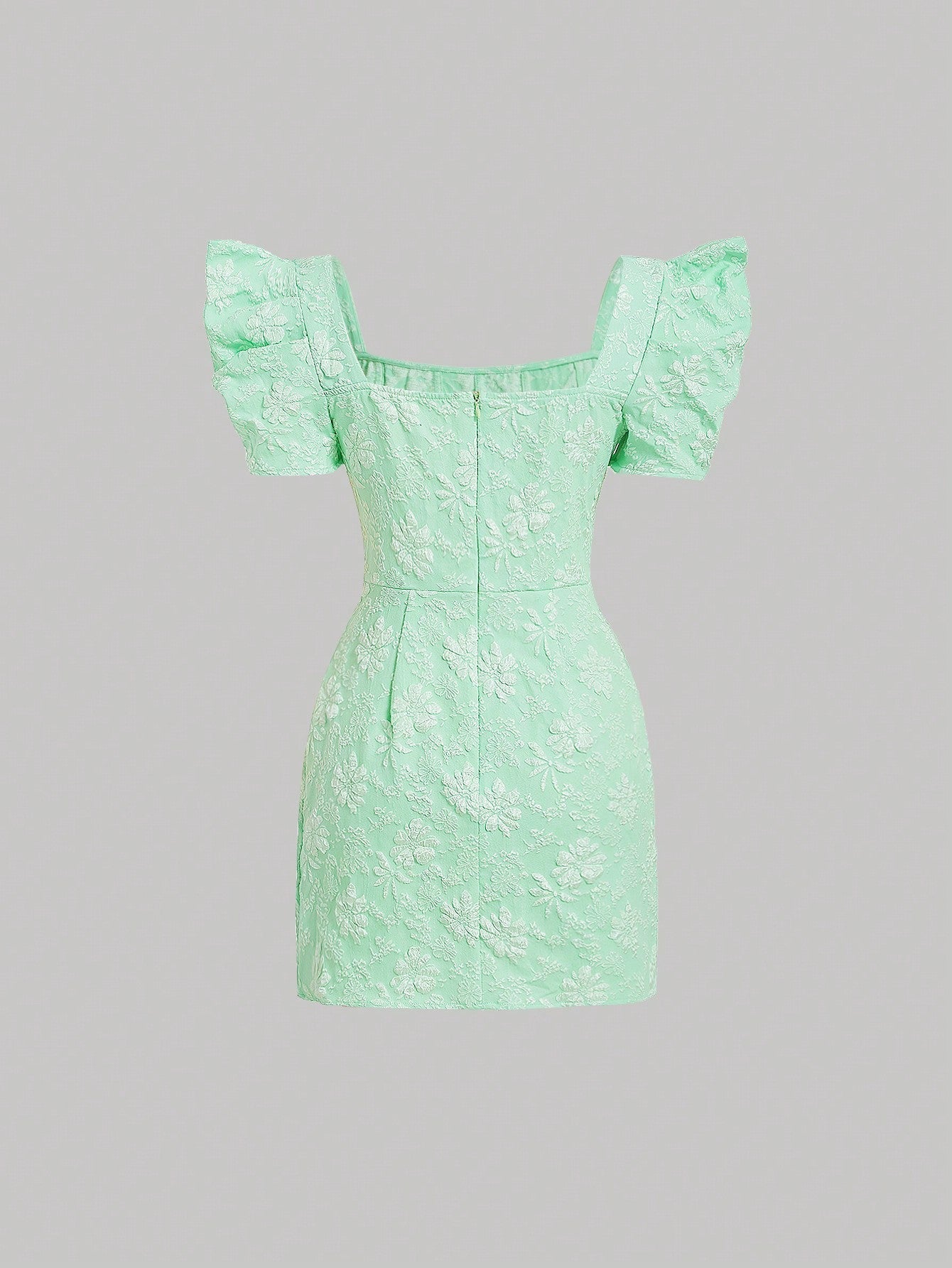 Mod vestido floral jacquard de cuello cuadrado de manga farol