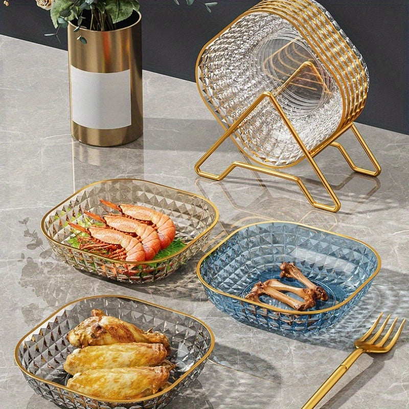 1 Juego De 4 Piezas, Bol De Frutas Con Elegante Patrón Y Borde Dorado, Plato De Hueso Para Servir, Plato De Frutas, Plato De Postre, Plato De Pastel, Plato De Aperitivos, Plato De Desayuno, Artículos De Cocina, Suministros De Cocina, Accesorios De Vajill