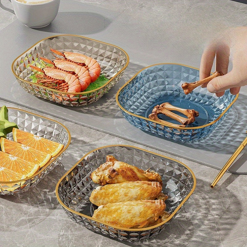 1 Juego De 4 Piezas, Bol De Frutas Con Elegante Patrón Y Borde Dorado, Plato De Hueso Para Servir, Plato De Frutas, Plato De Postre, Plato De Pastel, Plato De Aperitivos, Plato De Desayuno, Artículos De Cocina, Suministros De Cocina, Accesorios De Vajill