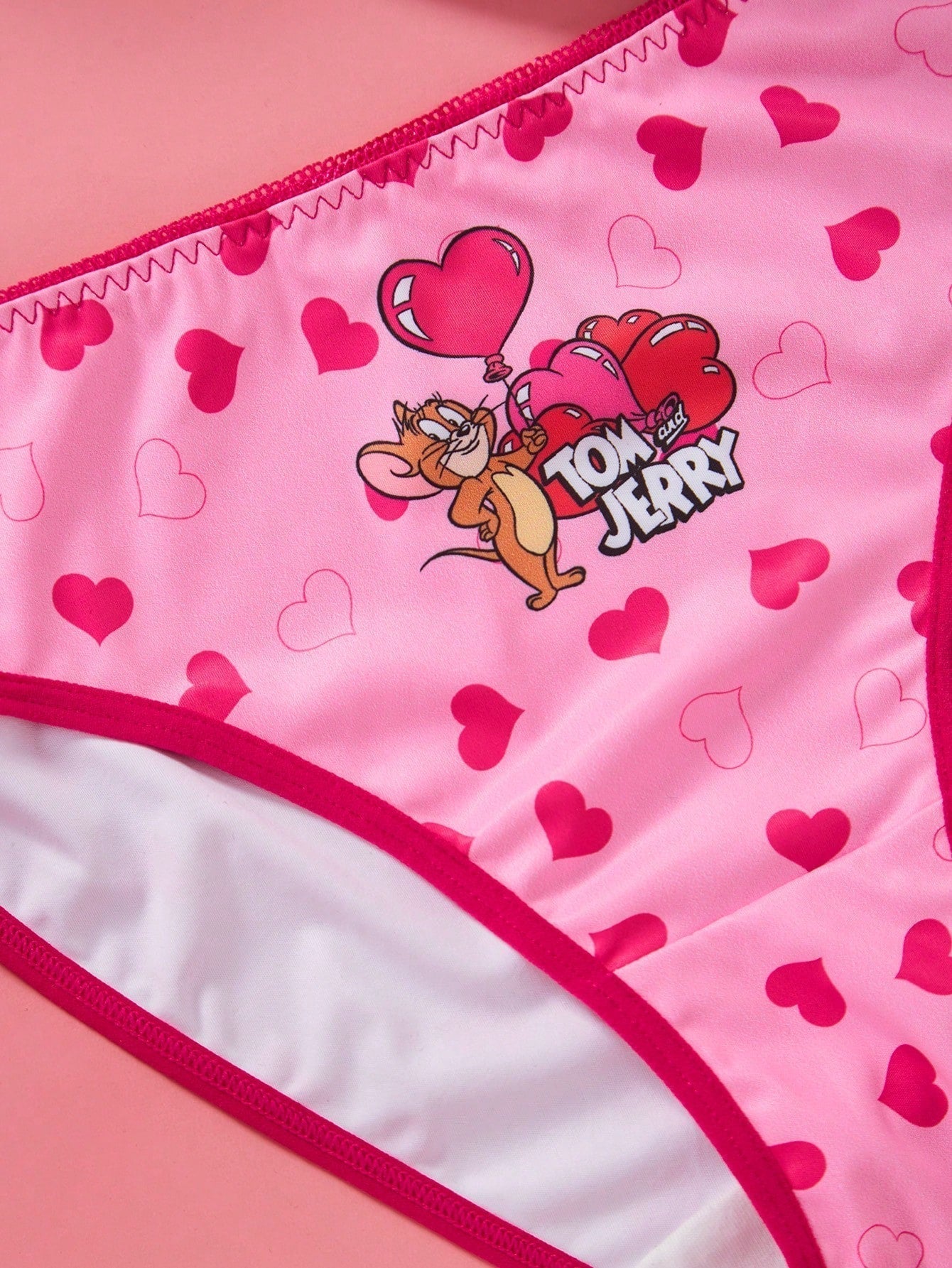 TOM & JERRY X Conjunto de sujetador push-up y bragas en forma de corazon rosado para mujer