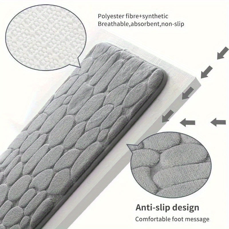 1 ud Alfombra de Baño de Espuma de Memoria con Relieve de Piedra de Felpa - Ultra Suave, Absorbente Rápido de Agua, Lavable, Antideslizante e Hipoalergénica - Perfecta para Baño, Ducha y Bañera - Sin Fragancia y Fácil de Limpiar