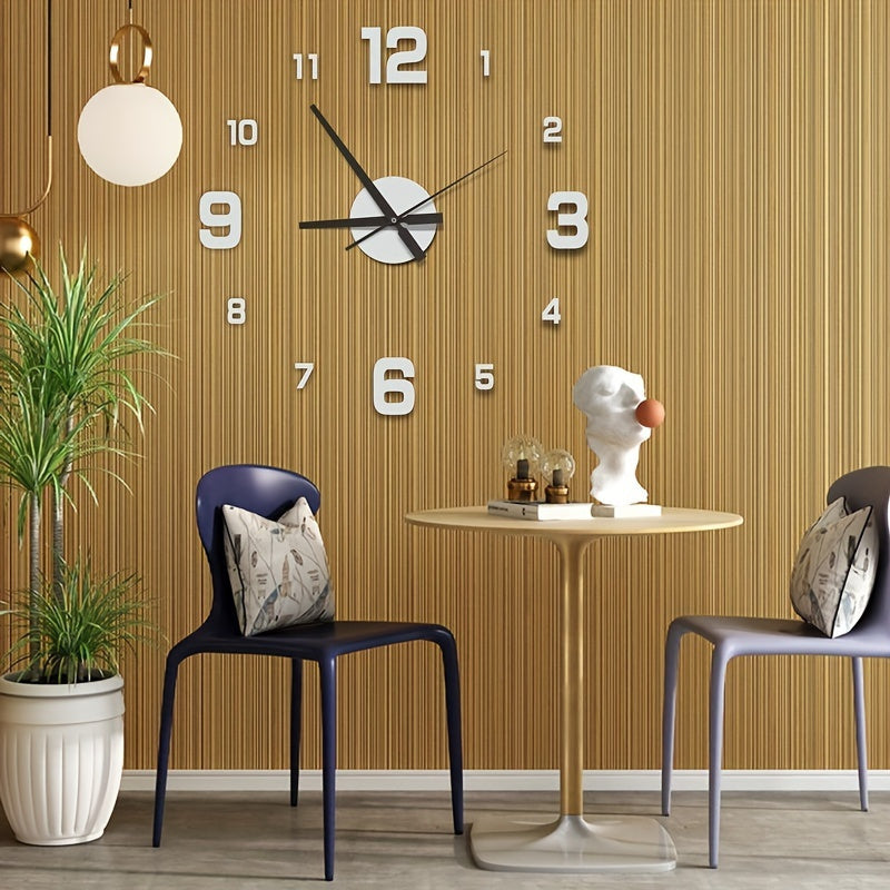 1pc Reloj de pared silencioso luminoso 3D grande - Reloj adhesivo redondo de plástico que funciona con pilas para sala de estar, dormitorio, decoración de oficina y bricolaje - Utiliza 1 pila AA (no incluida)