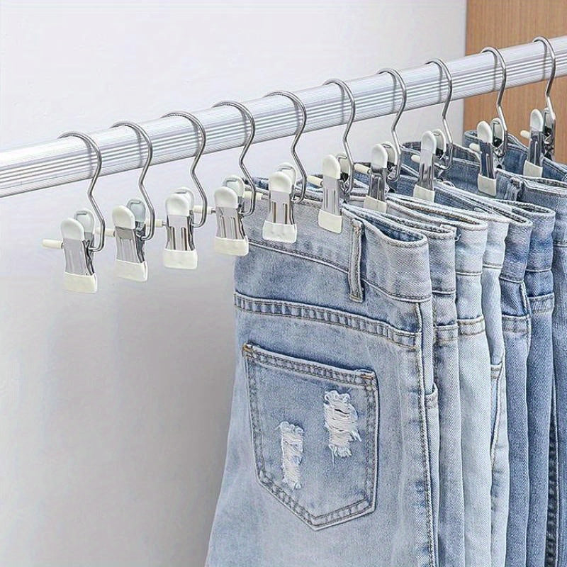 10pcs Pinzas para Ropa de Acero Inoxidable con Gancho, Clips Portátiles para Colgar Ropa, Organizador de Ropa para Armario, Perchas para Ropa