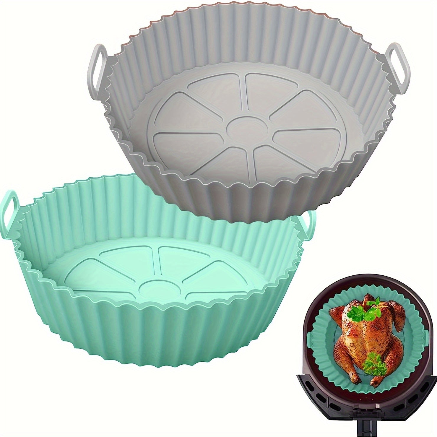 2 piezas de fundas de silicona reutilizables para freidor de aire - Seguras para alimentos, no pegajosas, fácil limpieza, compatibles con Ninja, Tower, COSORI, ideales para hornear y asar, accesorios para freidor de aire