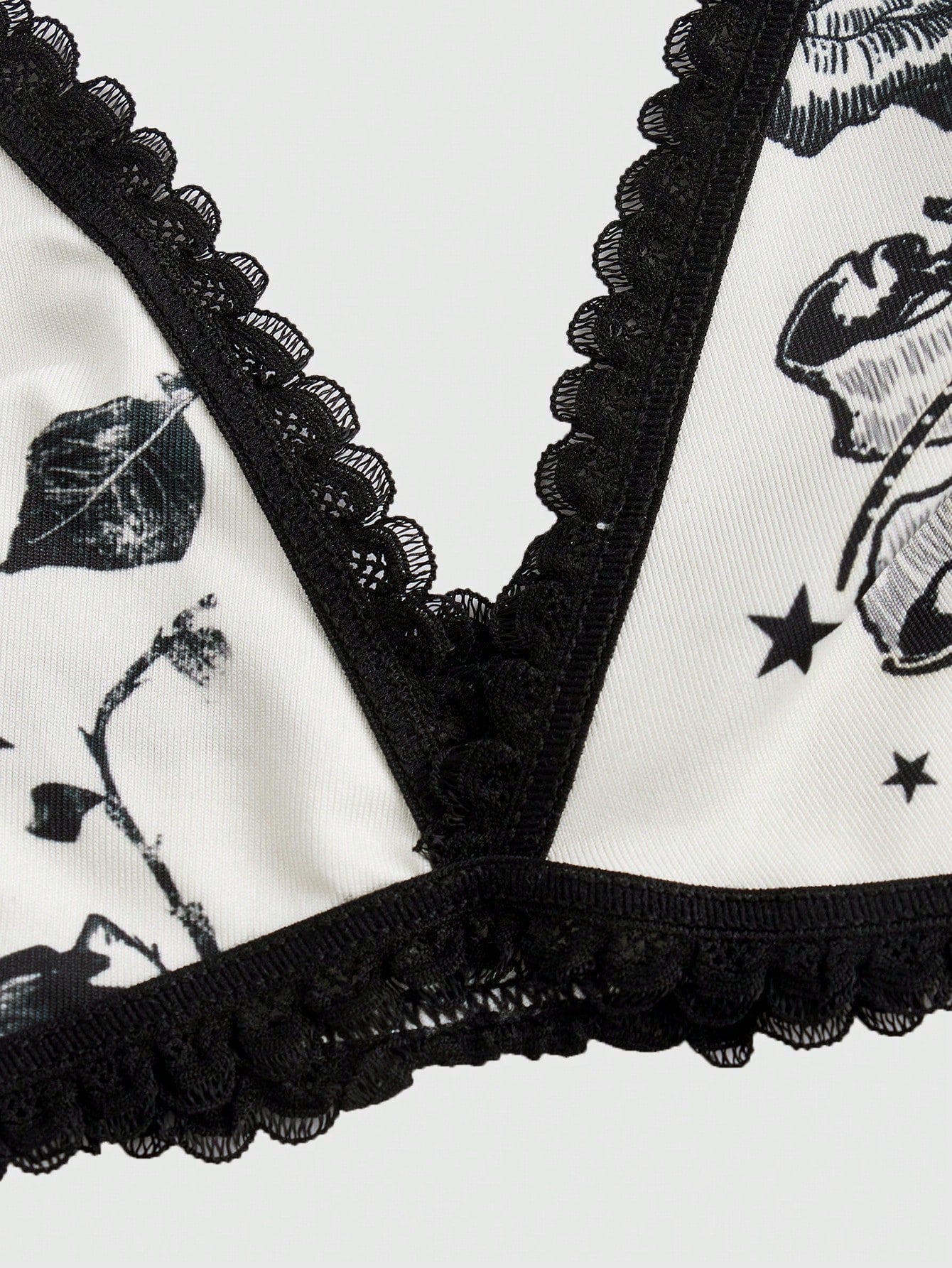 ROMWE Goth Sujetador De Copa Triangular Con Tirantes Contrastantes De Estilo Punk Oscuro Con Bordado De Rosa