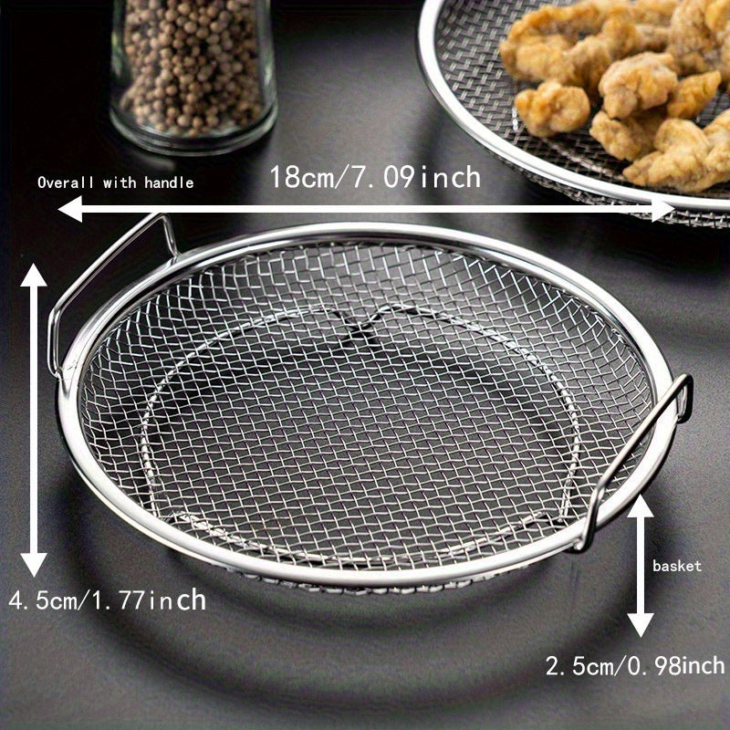 Bandeja De Filtro De Aceite De Acero Inoxidable Pulido, Cesta De Malla Redonda Reutilizable Para Freír Y Asar A La Parrilla, Colador De Cocina, Suministros Para Barbacoa Al Aire Libre Y Camping