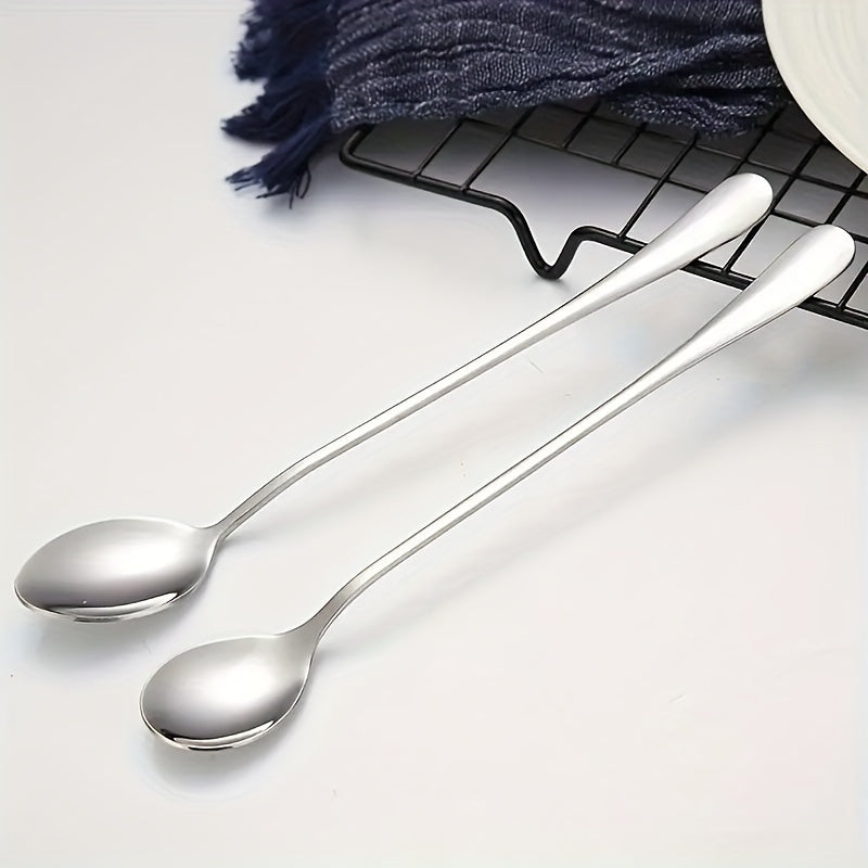 Juego de 8 cucharas de acero inoxidable con mango largo, para mezclar té, café y helado, resistentes al lavavajillas, para cocina