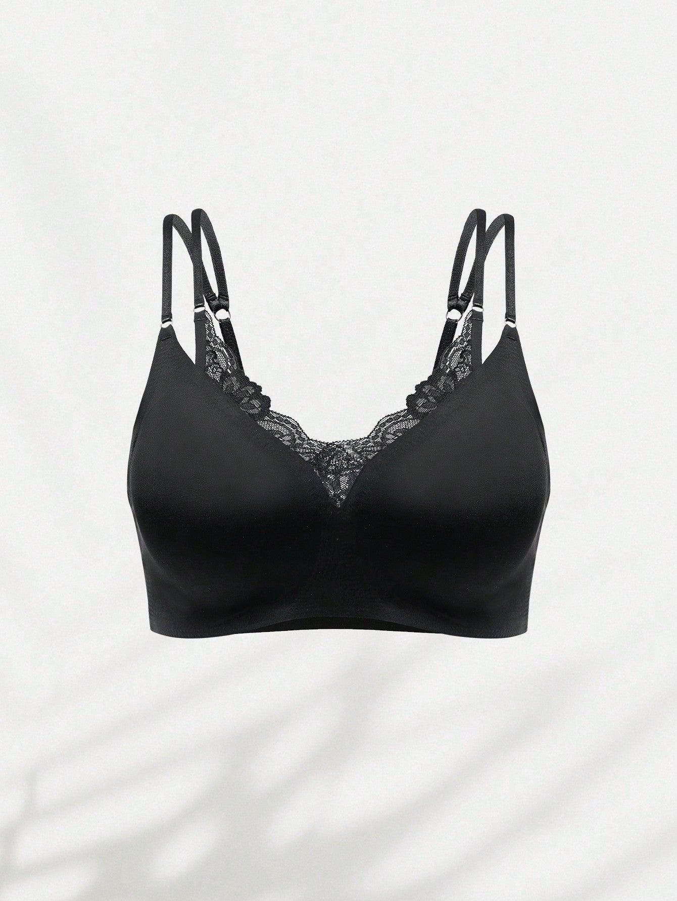 Sujetador Sin Costuras Romantico Y De Moda Para Mujer Con Doble Cuello Y Encaje Sin Anillo De Acero Y Desmontable, 1 Pieza