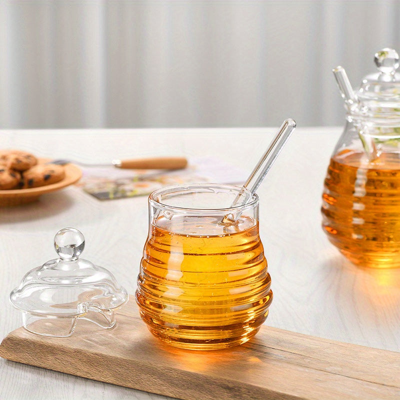 Un Tarro de Miel con Varilla para Mezclar, Embalaje Perlado, No Fácil de Romper, Multifuncional en Un Solo Recipiente, Tarro para Hojas de Té, Tarro Retro para Azúcar en Cubitos, Tarro para Almacenamiento de Cereales Domésticos, Tarro para Té de Flores,