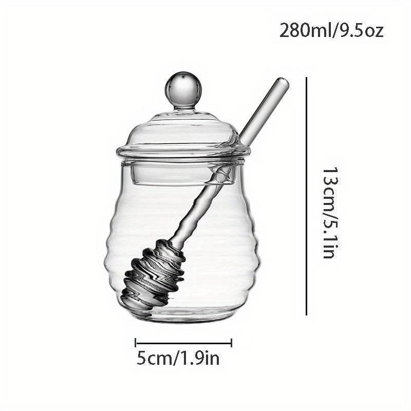 Un Tarro de Miel con Varilla para Mezclar, Embalaje Perlado, No Fácil de Romper, Multifuncional en Un Solo Recipiente, Tarro para Hojas de Té, Tarro Retro para Azúcar en Cubitos, Tarro para Almacenamiento de Cereales Domésticos, Tarro para Té de Flores,
