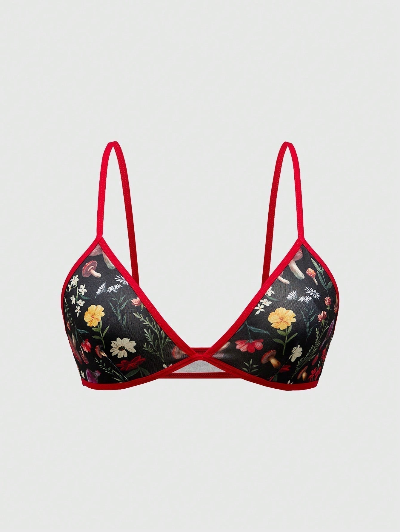 NEW ROMWE Fairycore Sujetador inalambrico con bordes en contraste, con estampado floral y de setas
